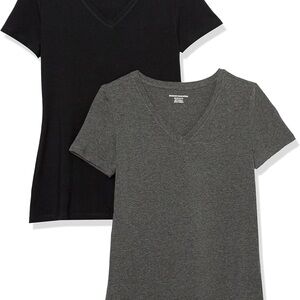 4 pack Amazon Essentials Women's V-Neck Short Sleeve Tees - 2 Black/2 Charcoal
